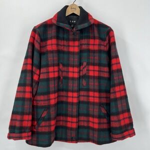 ICB Japan Red and Green‎ Plaid Wool Jacket Size 10 Work Chore Coat